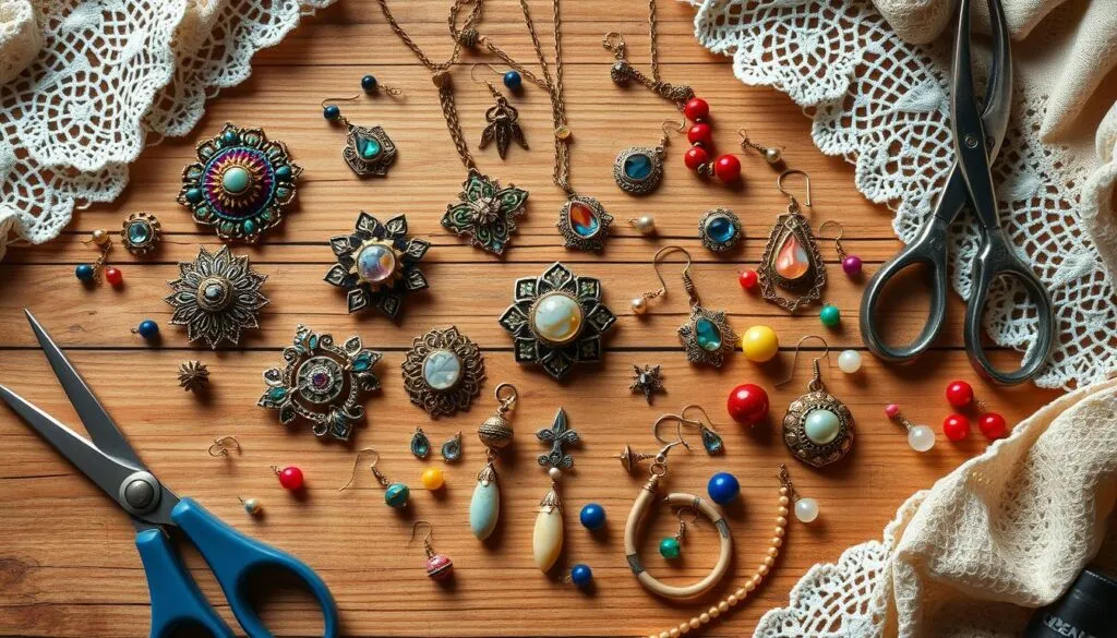 Vintage jewelry pieces, beads, and other vintage items to create vintage crafts with 
