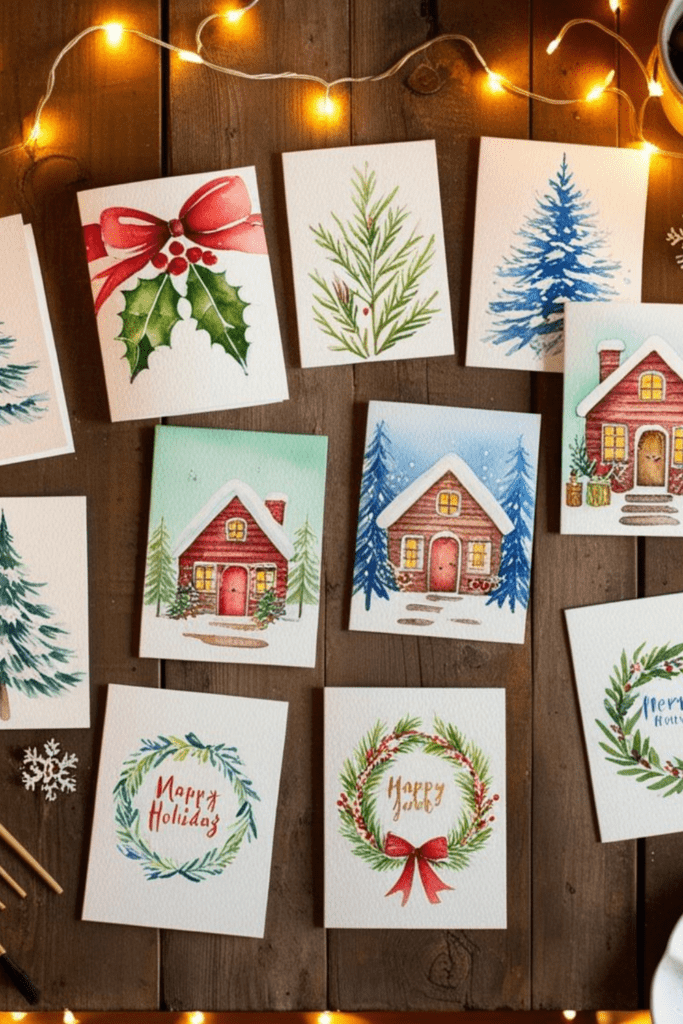 DIY watercolor holiday cards 
