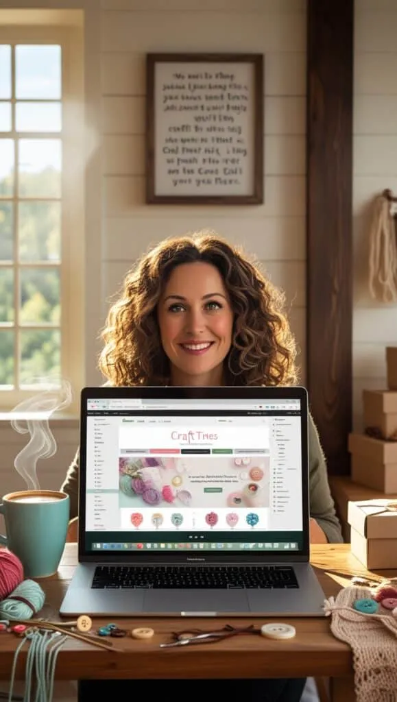 a woman showing her online store on her laptop 