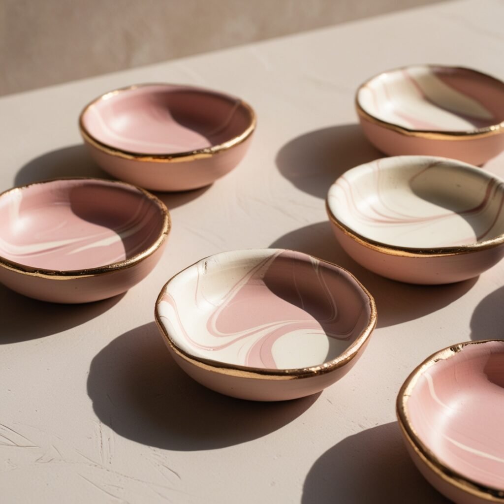 marbled DIY Clay Trinket Dishes with gold rims 