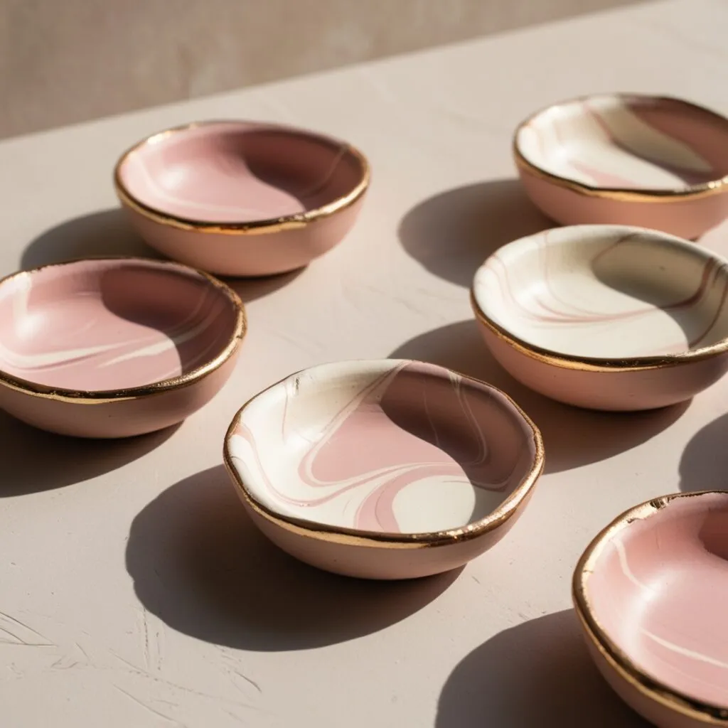 marbled DIY Clay Trinket Dishes with gold rims 