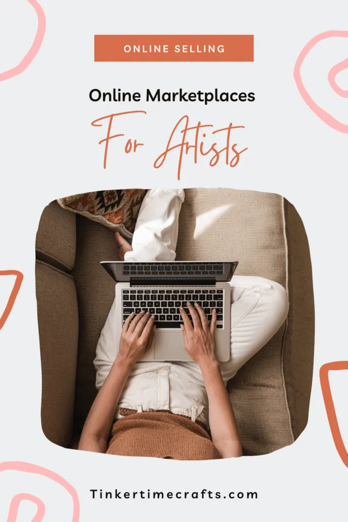 graphic with a woman on a laptop and text overlay that says best places to sell online for artists