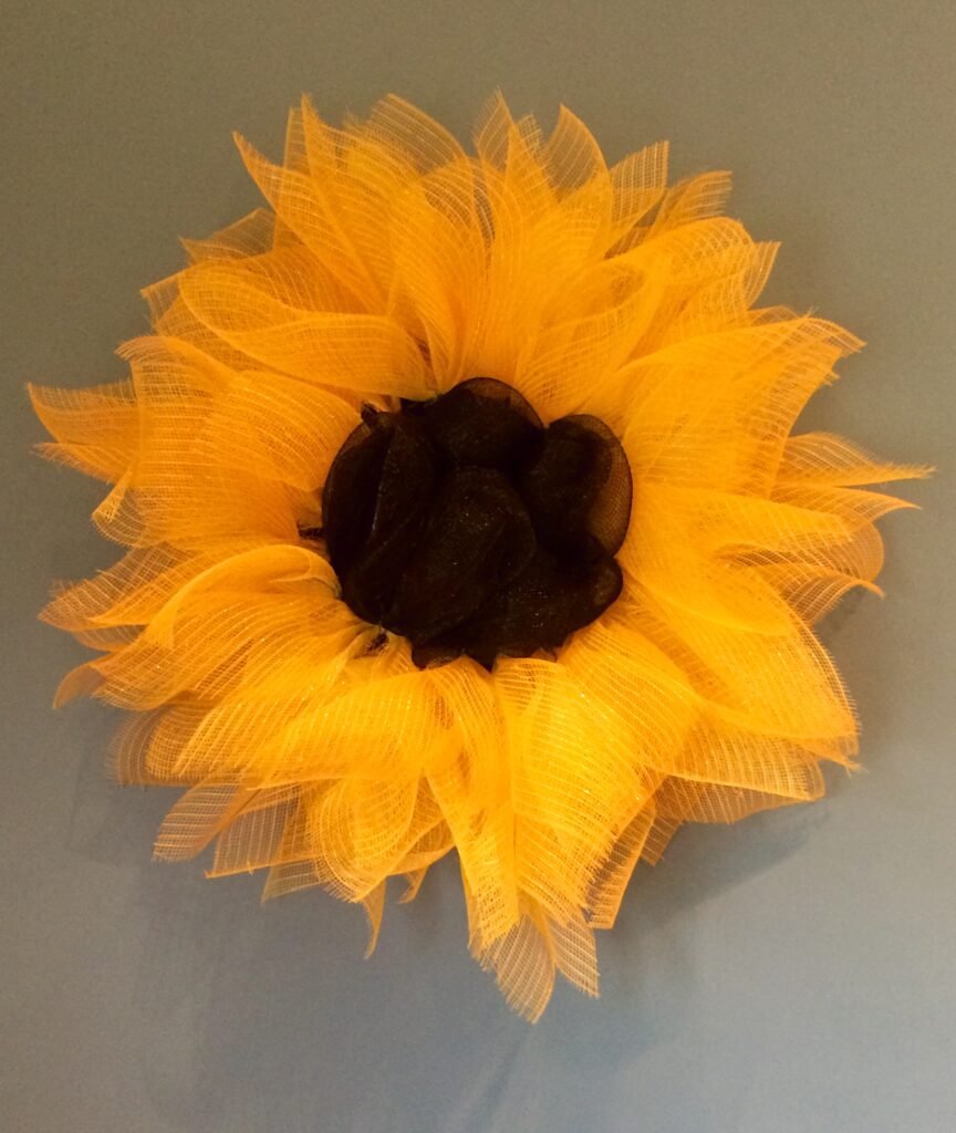 Handmade deco mesh yellow and black sunflower summer wreath Entry way decor
