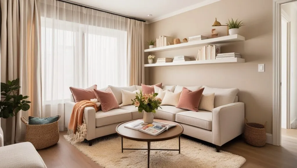 Scandinavian home design tiny living room with a cozy welcoming feeling
