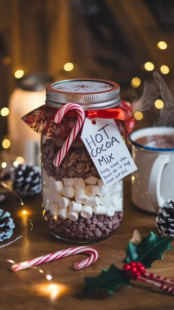 diy hot cocoa mix gift in a mason jar
