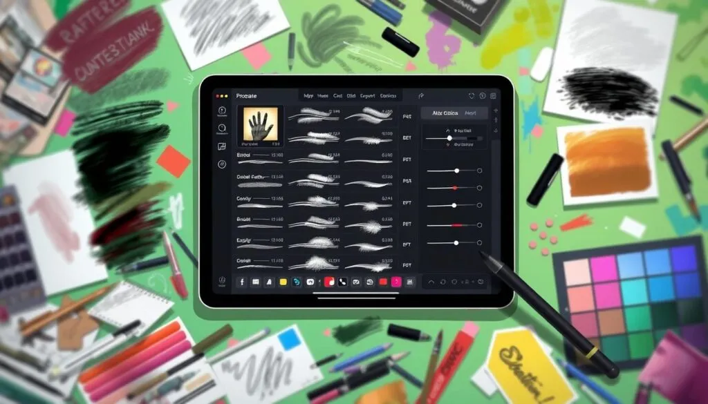 Procreate brushes menu on iPad