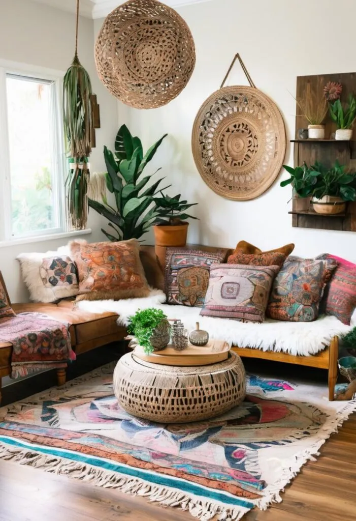 Cozy colorful boho living room 
