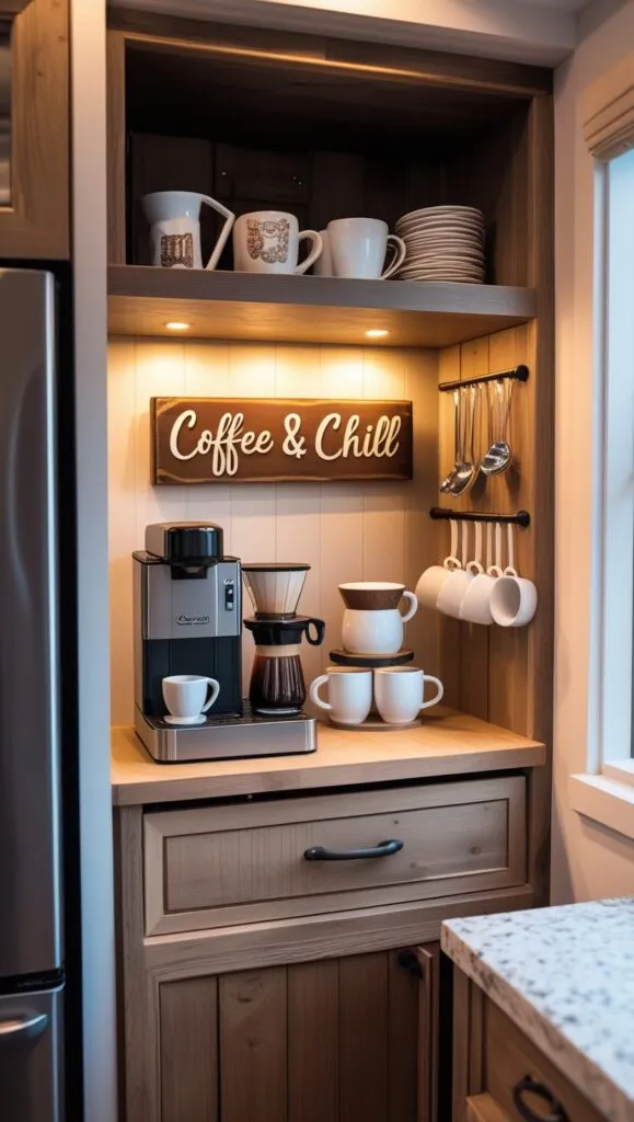 Cozy and Functional Coffee bar for small kitchens 