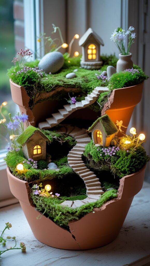 DIY fairy garden in a flower pot.