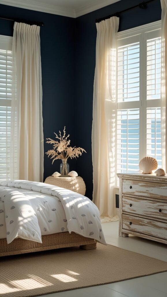 dark blue bedroom design 