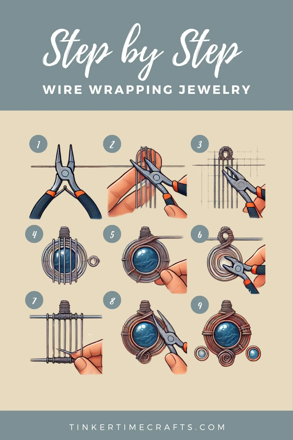 Step by step wire wrapping jewelry pendent 