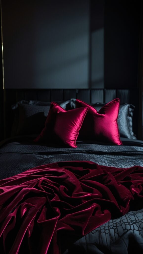 Dark and cherry red bedroom 
