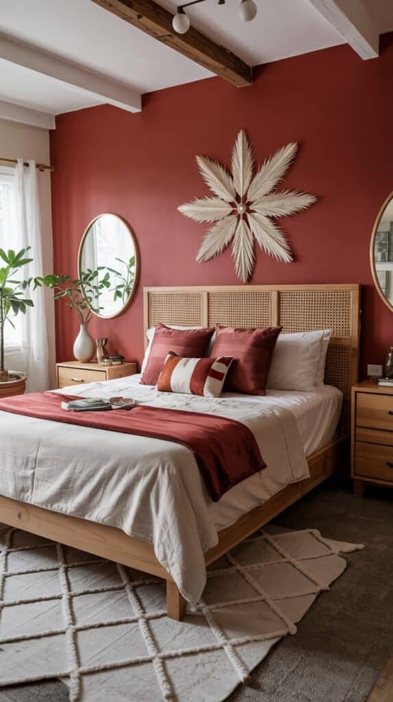 Vintage boho cheery red bedroom 